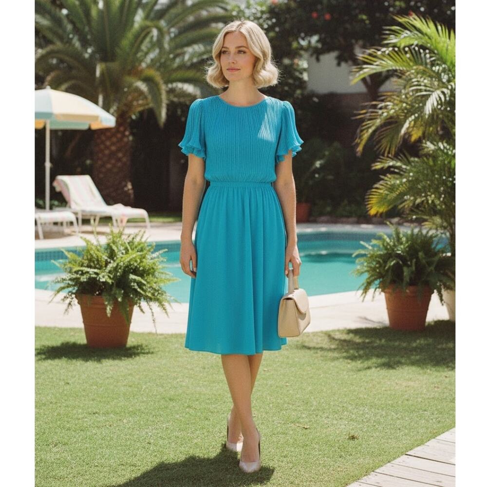 Vintage 1970's Deadstock Boston Maid Pleated Dress Blue NWT